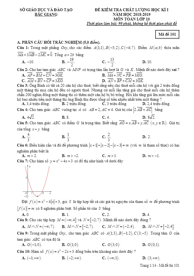 đề thi học kỳ 1 toán 10 năm học 2018 – 2019 sở gd và đt bắc giang