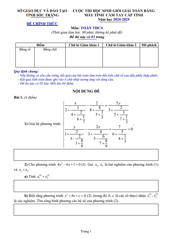 đề thi hsg giải toán thcs bằng mtct năm 2024 – 2025 sở gd&đt sóc trăng