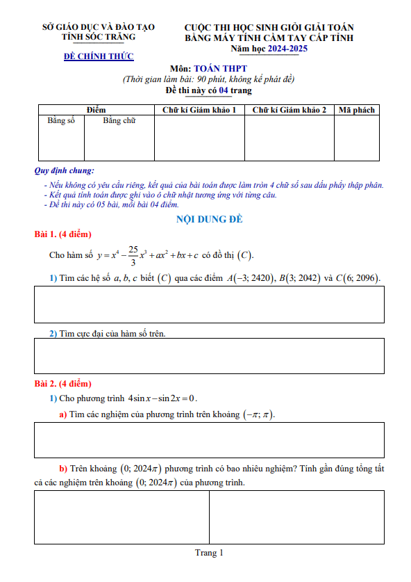 đề thi hsg giải toán thpt bằng mtct năm 2024 – 2025 sở gd&đt sóc trăng