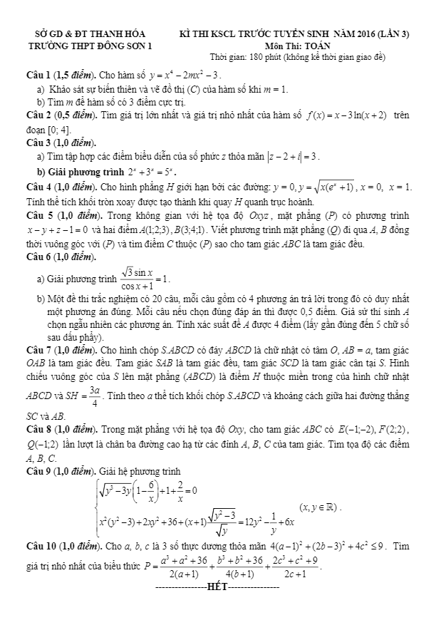 đề thi thử quốc gia 2016 môn toán trường đông sơn 1 – thanh hóa lần 3