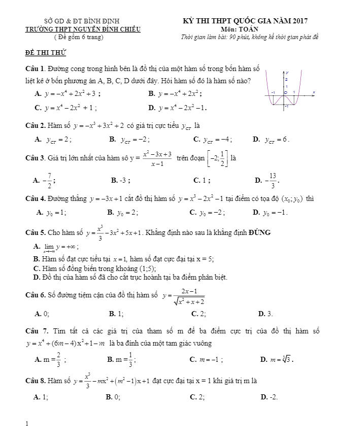 đề thi thử quốc gia 2017 môn toán trường nguyễn đình chiểu – bình định