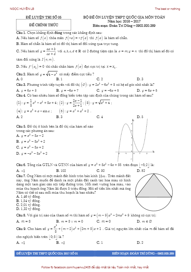 đề thi thử thpt quốc gia 2017 môn toán – đoàn trí dũng lần 5