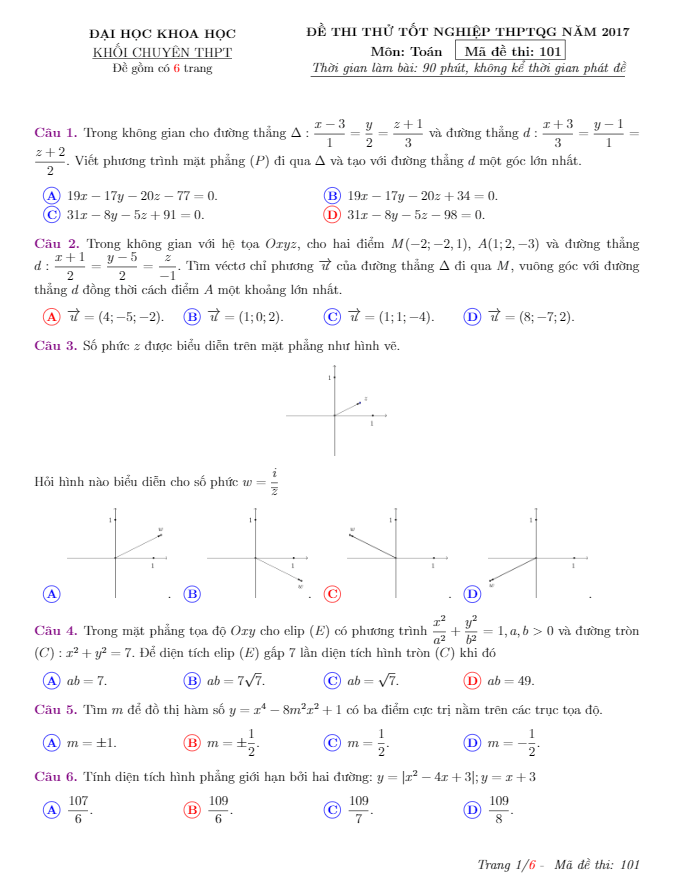 đề thi thử thpt quốc gia 2017 môn toán khối chuyên thpt đại học khoa học huế