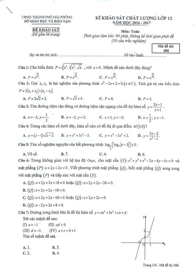 đề thi thử thpt quốc gia 2017 môn toán sở gd và đt hải phòng