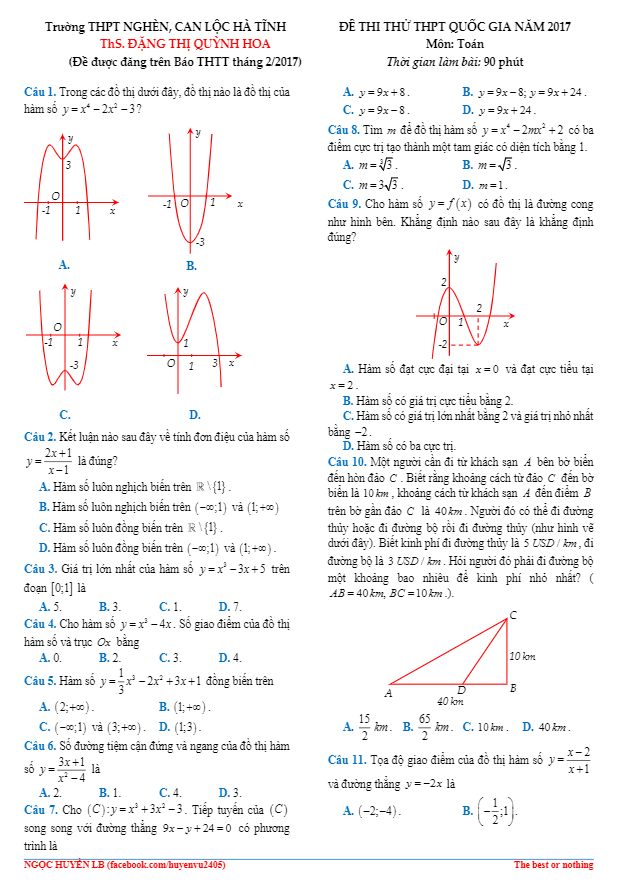 đề thi thử thpt quốc gia 2017 môn toán – tạp chí toán học tuổi trẻ lần 6