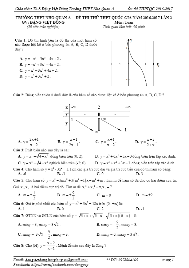 đề thi thử thpt quốc gia 2017 môn toán trường nho quan a – ninh bình lần 2