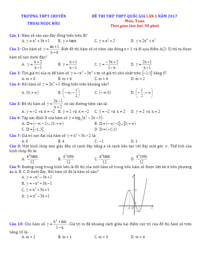 đề thi thử thpt quốc gia 2017 môn toán trường thpt chuyên thoại ngọc hầu lần 1