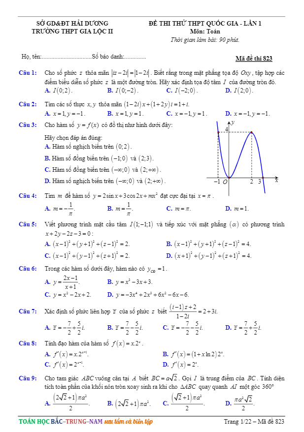 đề thi thử thpt quốc gia 2017 môn toán trường thpt gia lộc 2 – hải dương lần 1