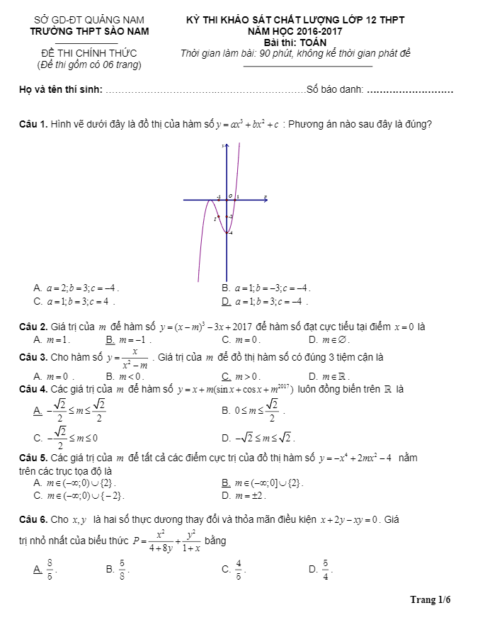 đề thi thử thpt quốc gia 2017 môn toán trường thpt sào nam – quảng nam