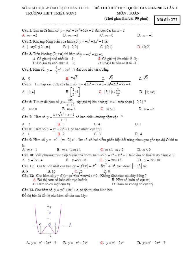 đề thi thử thpt quốc gia 2017 môn toán trường triệu sơn 2 – thanh hóa lần 1