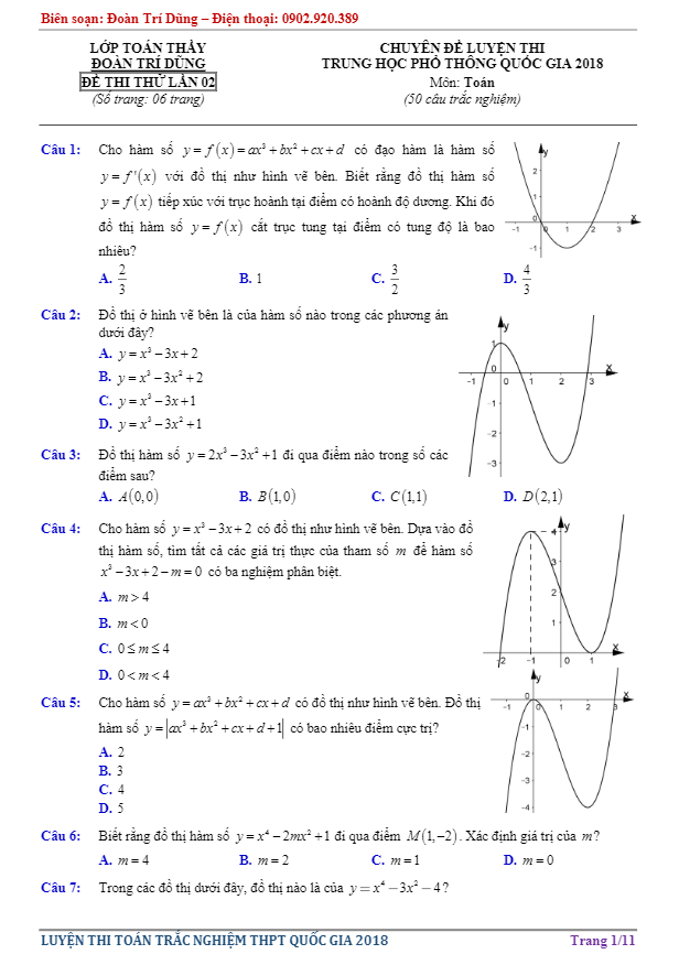 đề thi thử thpt quốc gia 2018 môn toán – đoàn trí dũng lần 2
