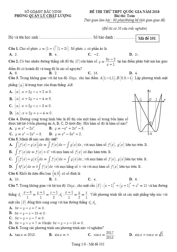 đề thi thử thpt quốc gia 2018 môn toán sở gd và đt bắc ninh