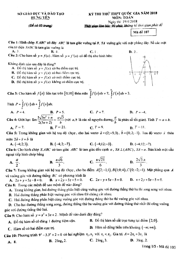 đề thi thử thpt quốc gia 2018 môn toán sở gd và đt hưng yên