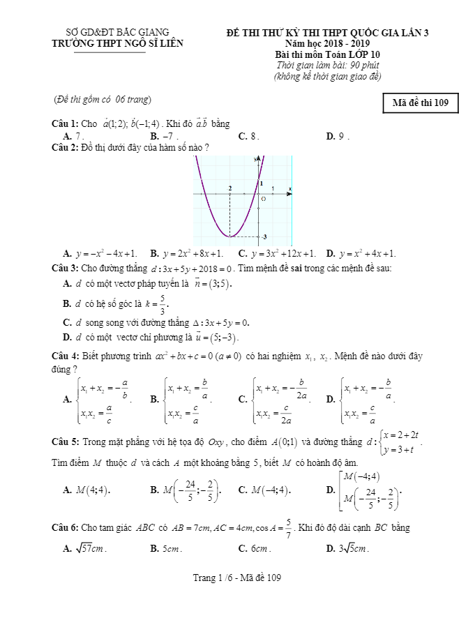 đề thi thử toán 10 thptqg 2019 lần 3 trường ngô sĩ liên – bắc giang
