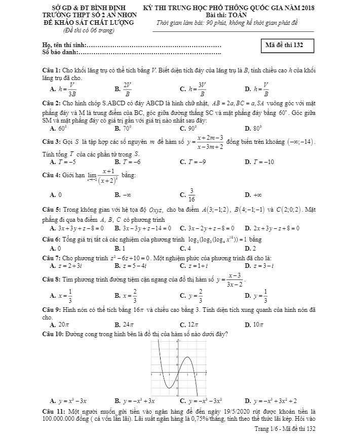 đề thi thử toán thpt quốc gia 2018 trường thpt số 2 an nhơn – bình định