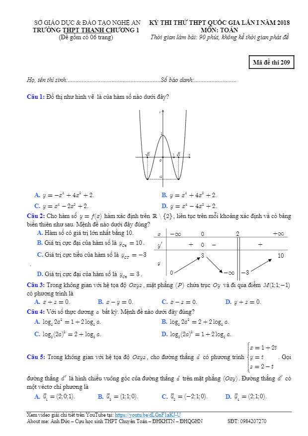 đề thi thử toán thpt quốc gia 2018 trường thpt thanh chương 1 – nghệ an lần 1