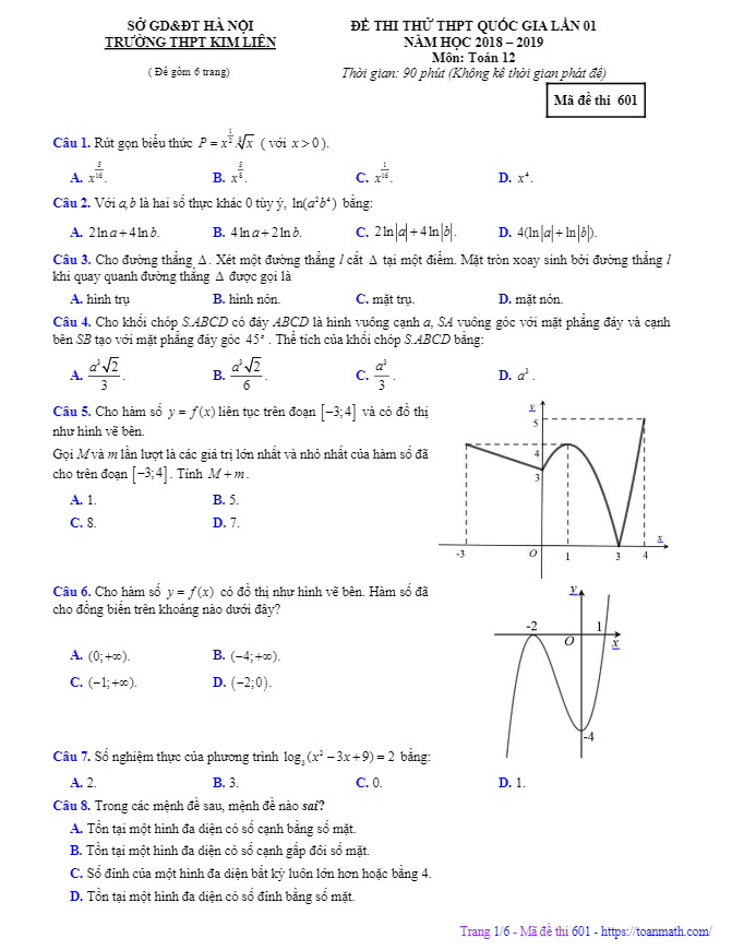 đề thi thử toán thpt quốc gia 2019 trường thpt kim liên – hà nội lần 1