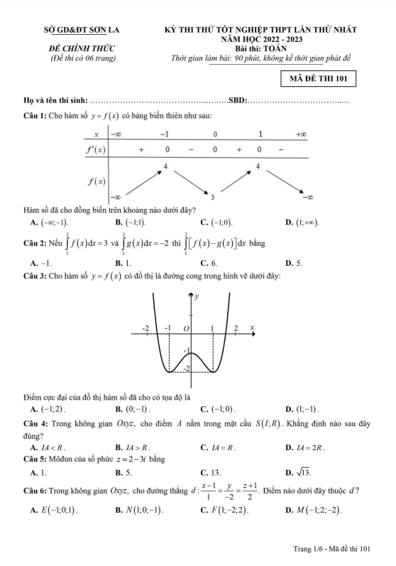 đề thi thử tốt nghiệp thpt 2023 môn toán lần 1 sở gd&đt sơn la