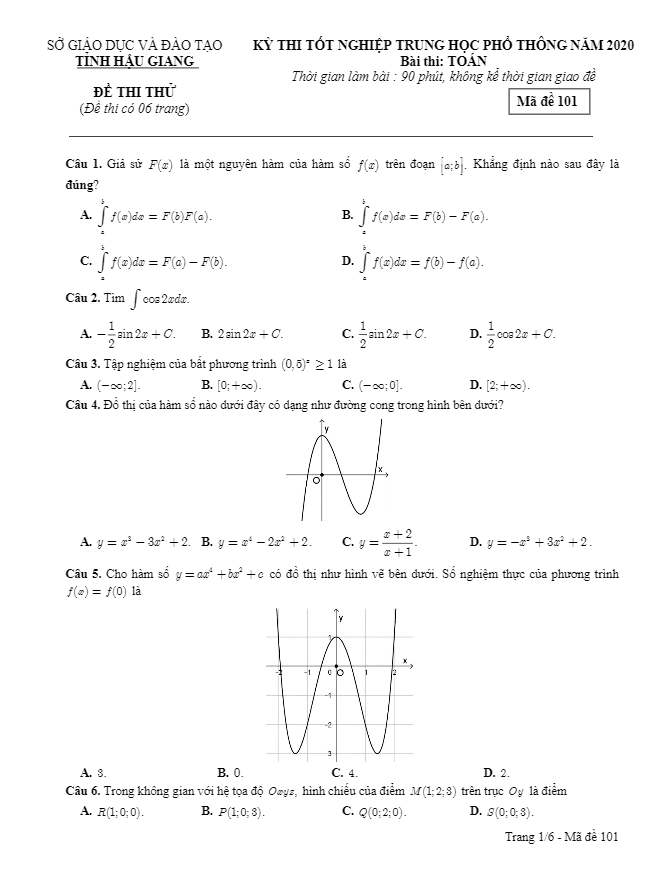 đề thi thử tốt nghiệp thpt năm 2020 môn toán sở gd&đt tỉnh hậu giang