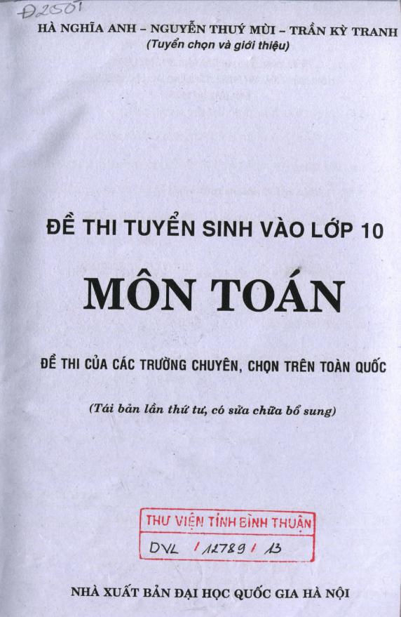 đề thi tuyển sinh vào lớp 10 môn toán của các trường chuyên, chọn trên toàn quốc