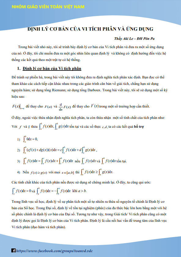 định lý cơ bản của vi tích phân và ứng dụng