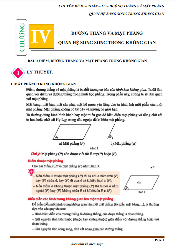 đường thẳng và mặt phẳng, quan hệ song song trong không gian toán 11 ctst
