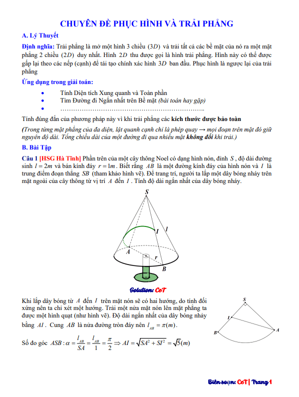 giải bài toán hình học không gian bằng phương pháp phục hình và trải phẳng