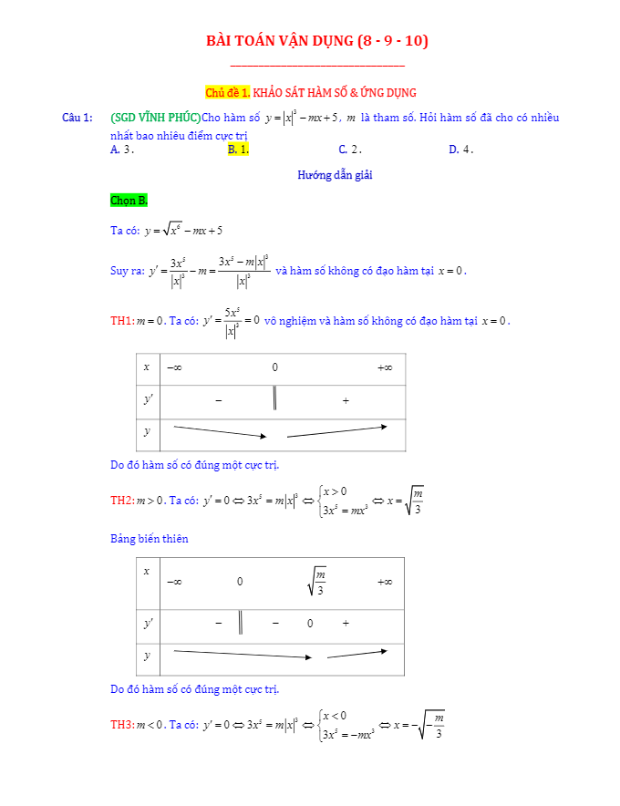 giải chi tiết các bài toán vận dụng điểm 8 – 9 – 10 trong các đề thi thử môn toán