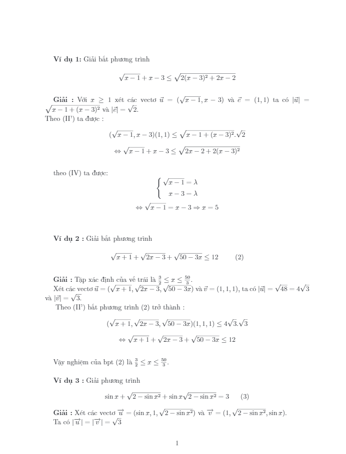 giải phương trình – bất phương trình bằng phương pháp vector