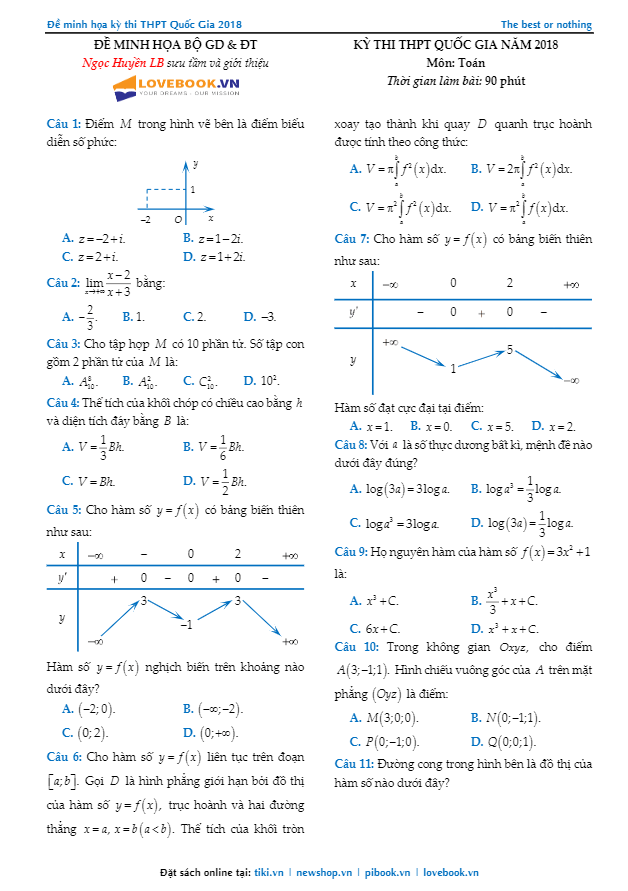 giải và phân tích đề minh họa môn toán 2018
