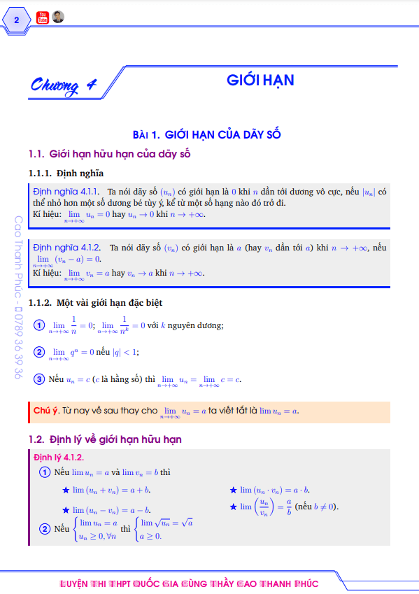 giới hạn của dãy số, giới hạn của hàm số và hàm số liên tục – cao thanh phúc