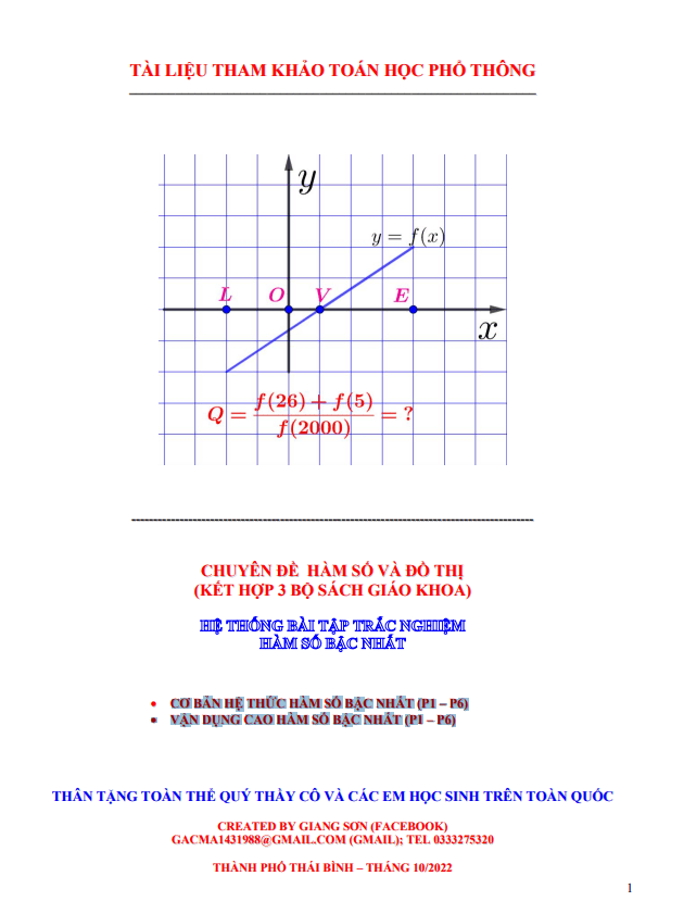 hệ thống bài tập trắc nghiệm hàm số bậc nhất