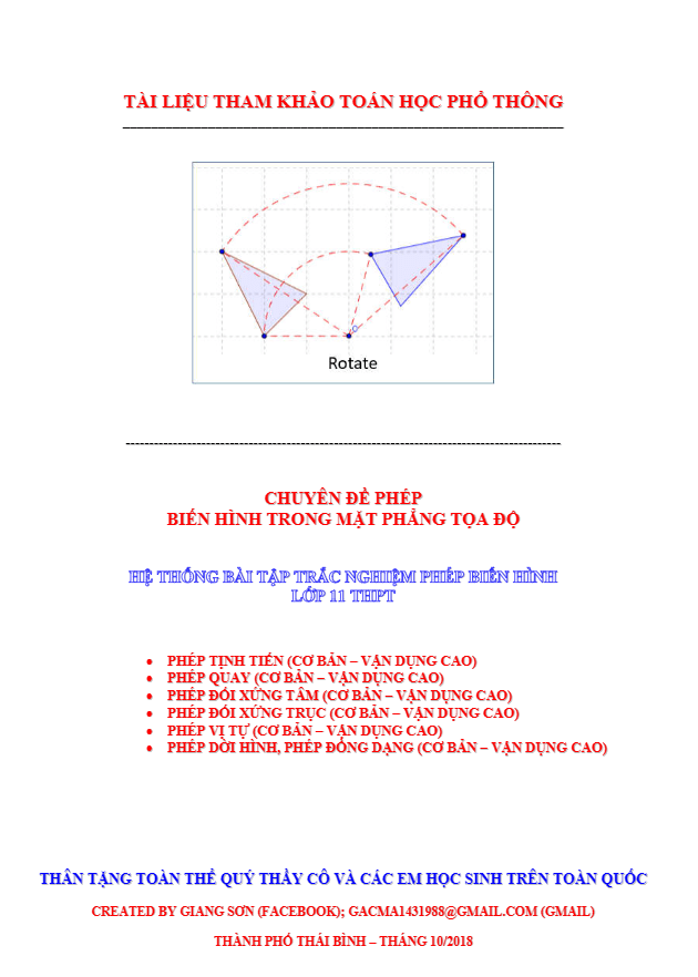 hệ thống bài tập trắc nghiệm phép biến hình trong mặt phẳng tọa độ – lương tuấn đức