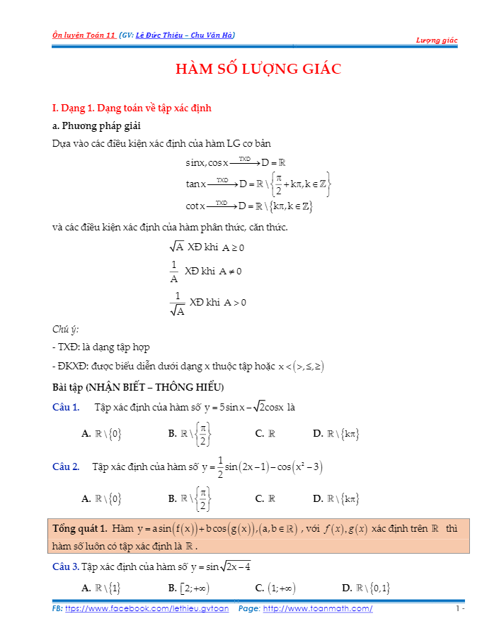 hướng dẫn giải các dạng toán hàm số lượng giác – lê đức thiệu