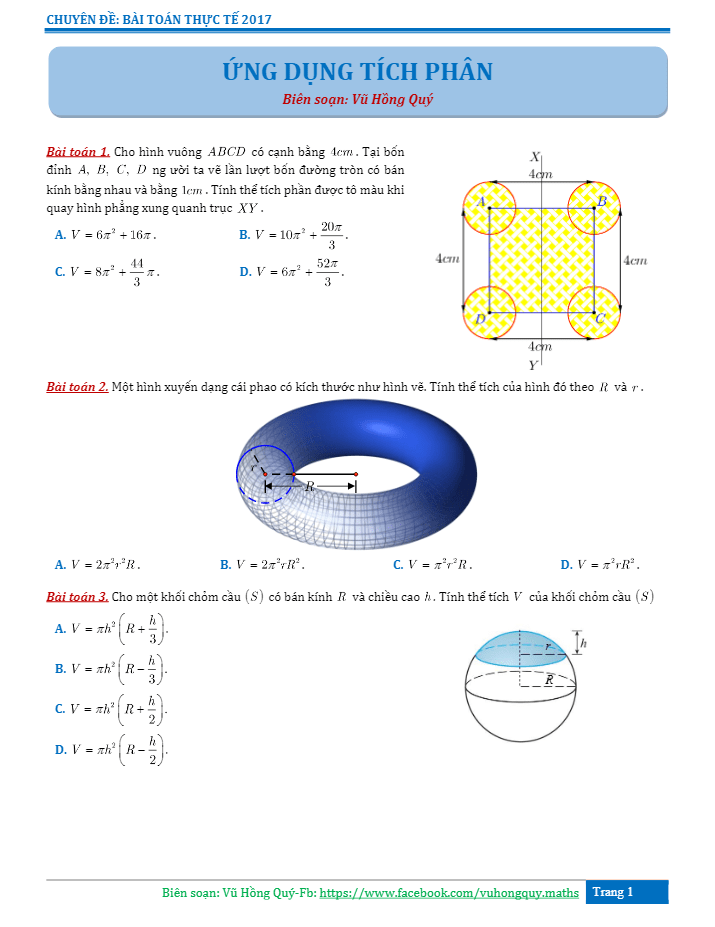 hướng dẫn giải một số bài toán nâng cao về ứng dụng của tích phân – vũ hồng quý