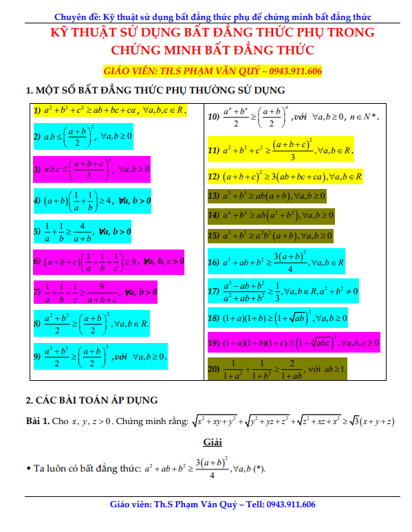 kỹ thuật sử dụng bất đẳng thức phụ trong chứng minh bất đẳng thức