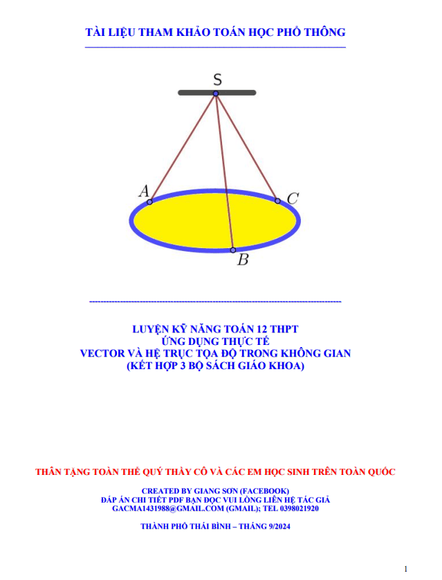 luyện kỹ năng ứng dụng thực tế vector và hệ trục tọa độ trong không gian