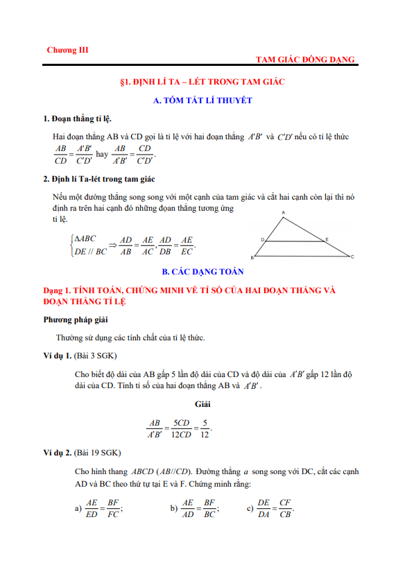 lý thuyết, các dạng toán và bài tập tam giác đồng dạng