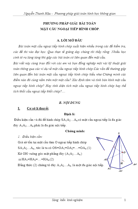 một số bài tập mặt cầu ngoại tiếp hình chóp – nguyễn thanh hậu