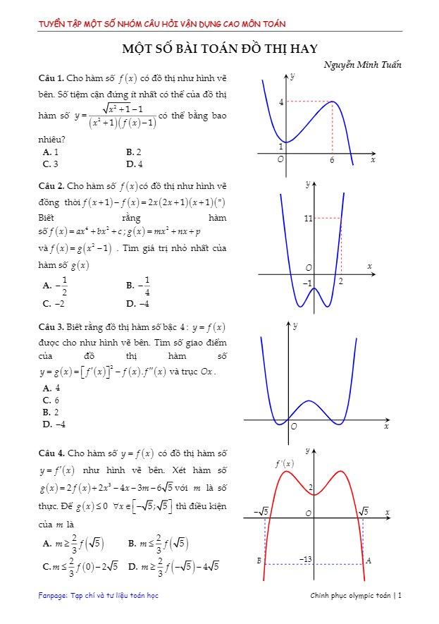 một số bài toán hay về đồ thị hàm số – nguyễn minh tuấn