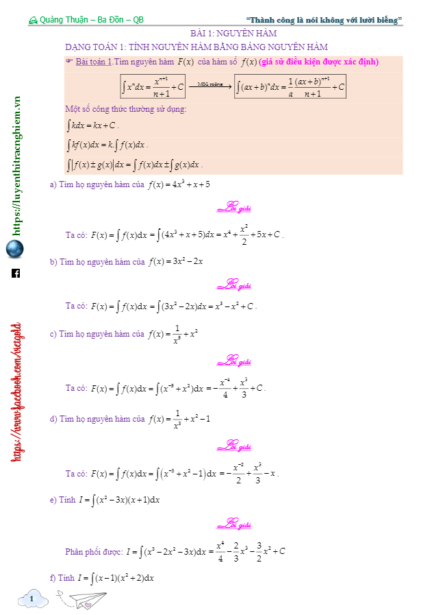nguyên hàm và các phương pháp tính nguyên hàm – nguyễn hoàng việt