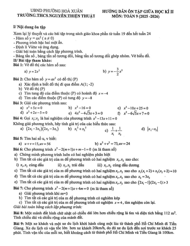 ôn tập giữa kì 2 toán 9 năm 2025 – 2026 trường thcs nguyễn thiện thuật – đà nẵng
