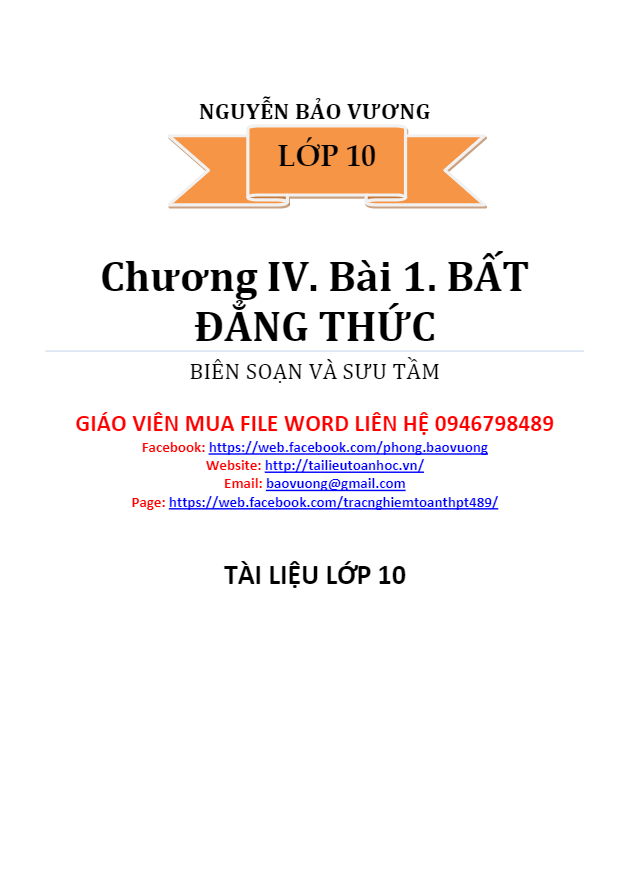 phân dạng và bài tập chuyên đề bất đẳng thức – bất phương trình – nguyễn bảo vương