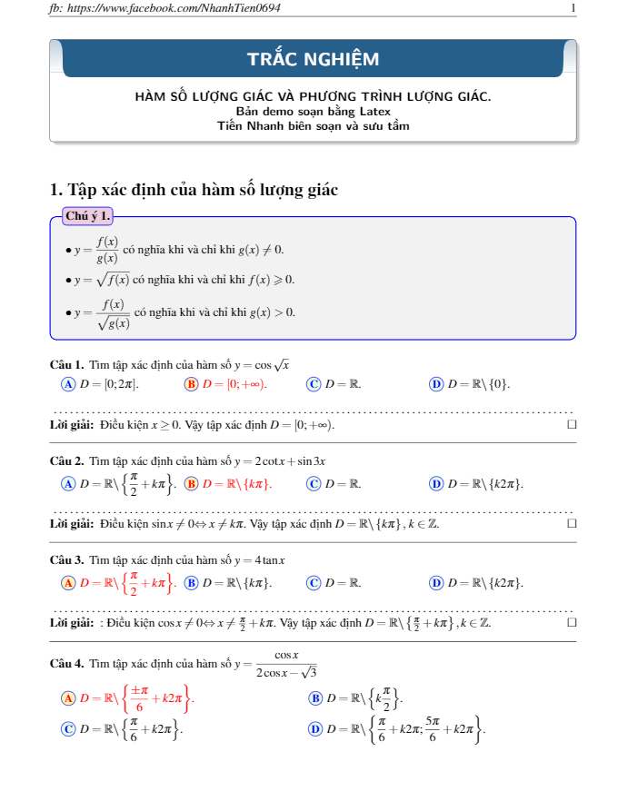 phân dạng và giải chi tiết 99 câu trắc nghiệm chuyên đề lượng giác – nguyễn nhanh tiến
