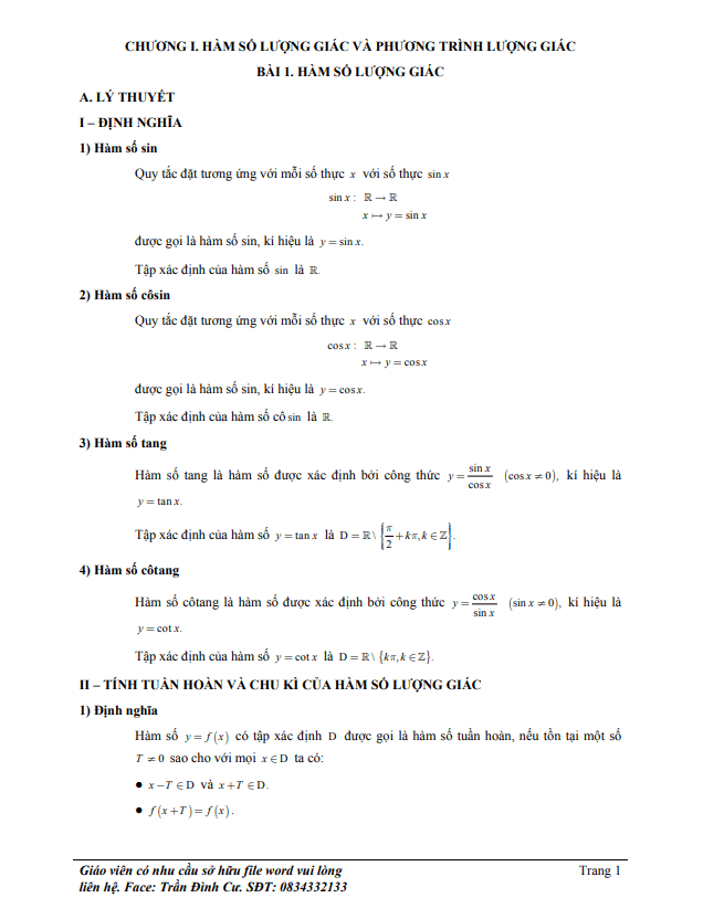 phân loại và phương pháp giải bài tập hàm số lượng giác và phương trình lượng giác