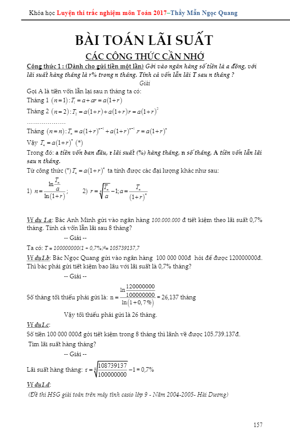 phương pháp giải bài toán lãi suất ngân hàng – mẫn ngọc quang