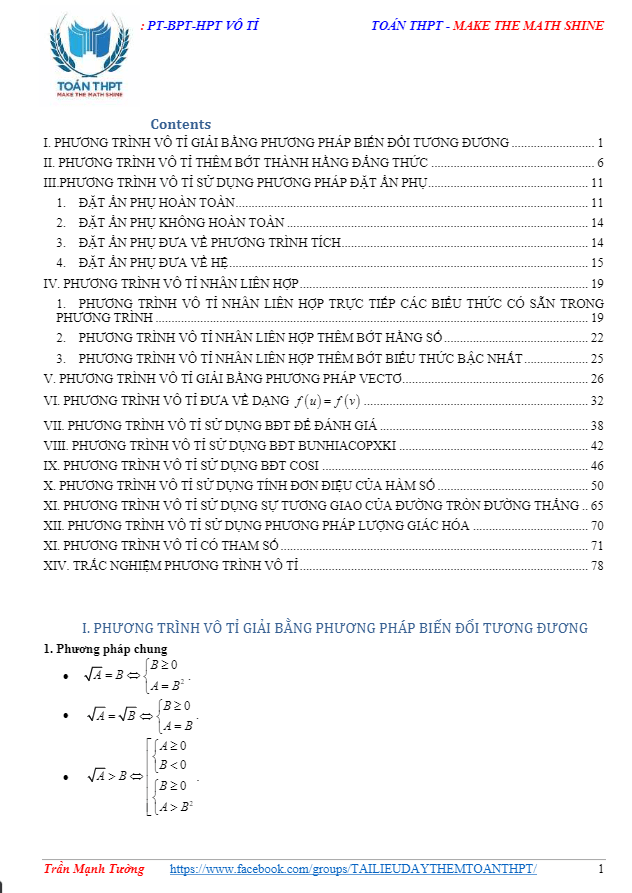phương pháp giải phương trình, bất phương trình, hệ phương trình vô tỉ