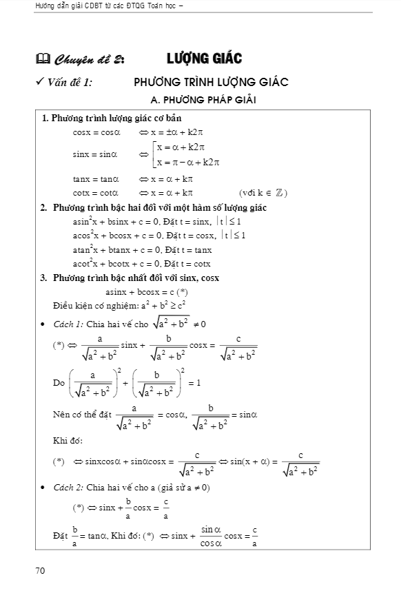phương pháp giải phương trình lượng giác – trung tâm ltđh vĩnh viễn