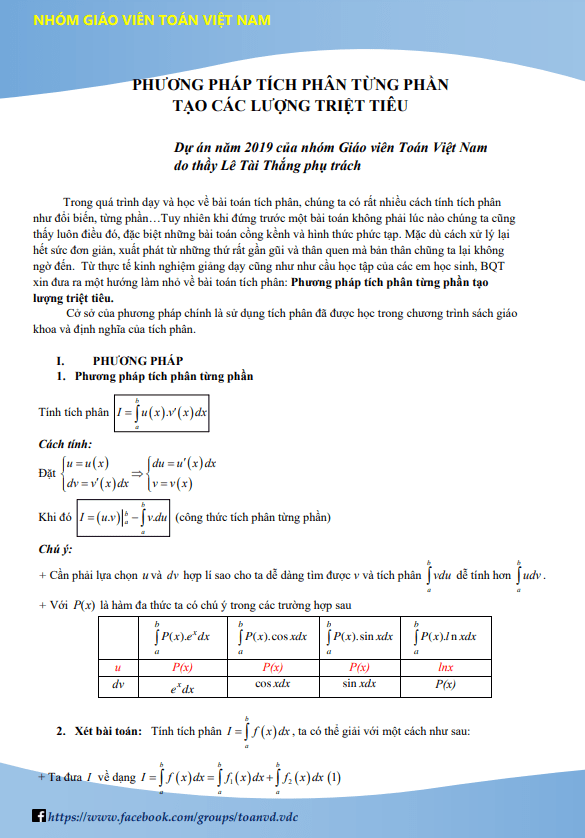 phương pháp tích phân từng phần tạo các lượng triệt tiêu