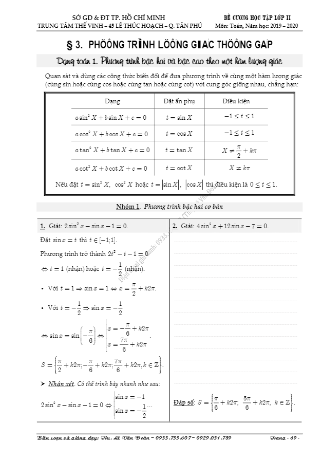 phương trình lượng giác thường gặp – lê văn đoàn